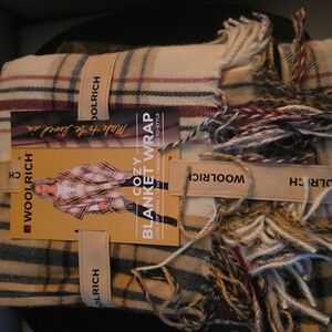 Woolrich Cozy Sienna Plaid Blanket Wrap in Cream, Tan, Burgundy, and Black